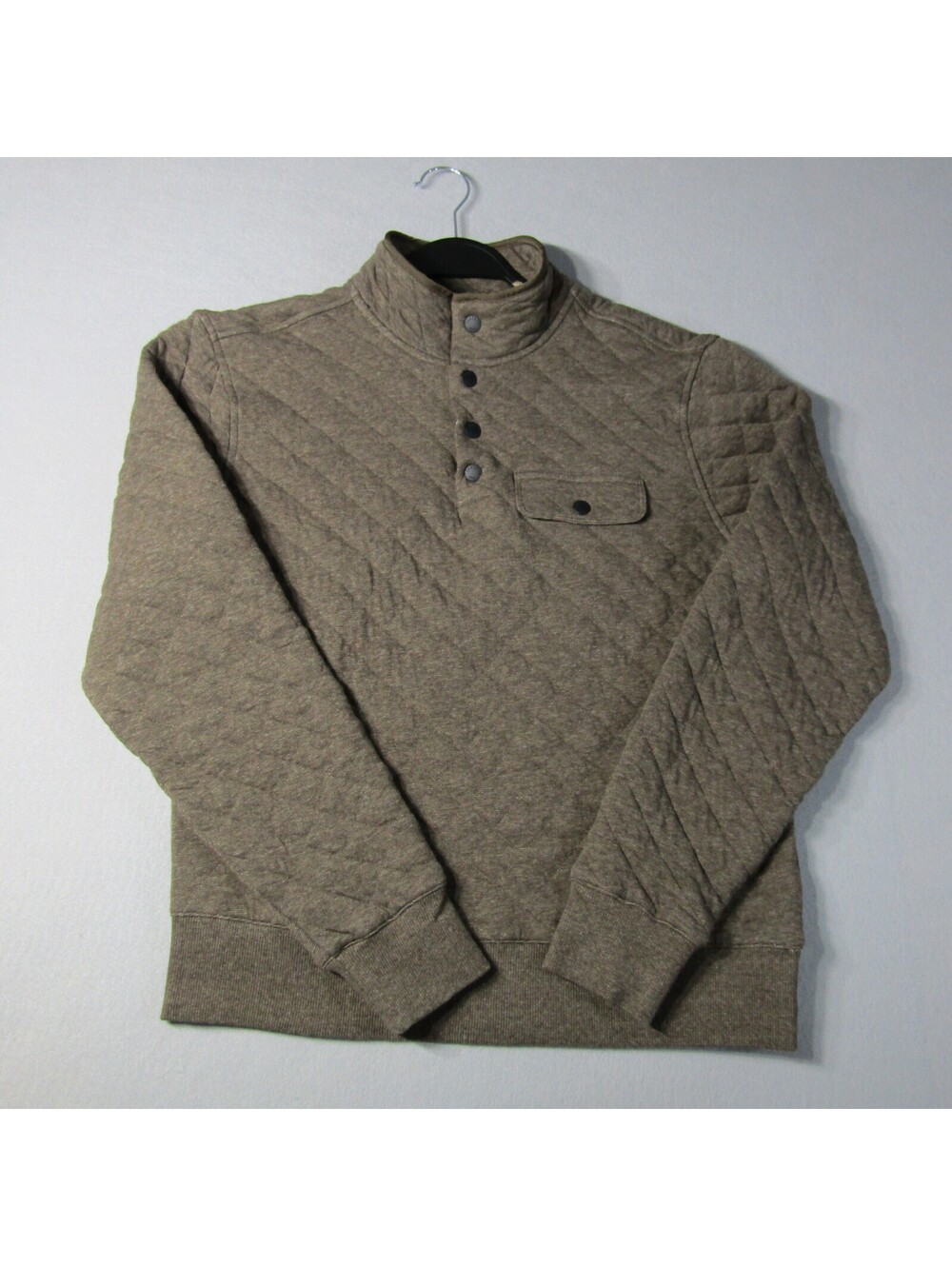 NWT Faherty Epic Quilted Fleece Men's S Brown Mock Neck Snap Button